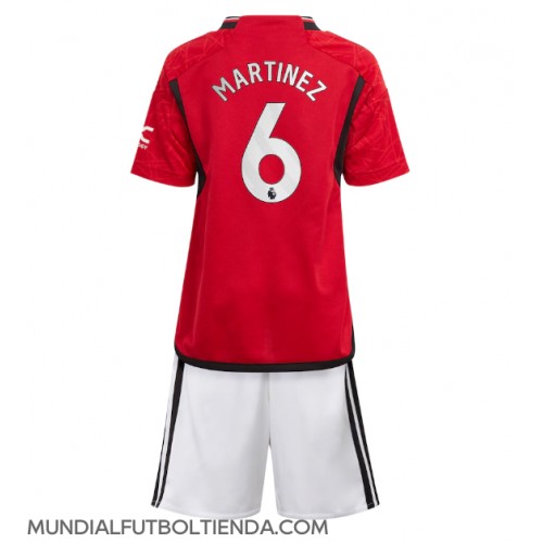 Camiseta Manchester United Lisandro Martinez #6 Primera Equipación Replica 2023-24 para niños mangas cortas (+ Pantalones cortos)